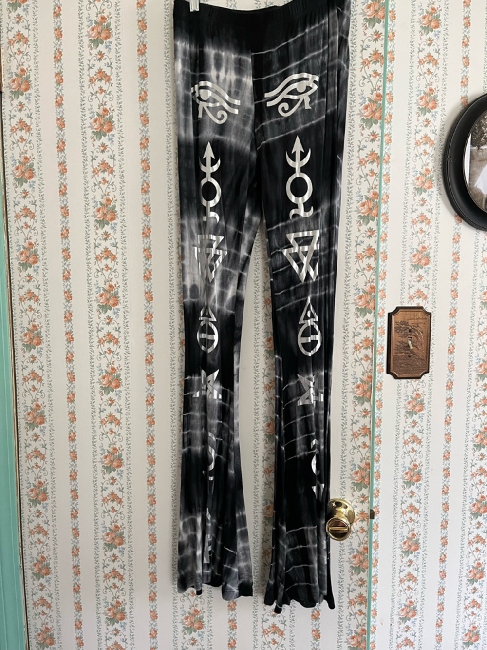 Killstar Navy Tie-Dye Symbol Print Flared Pants